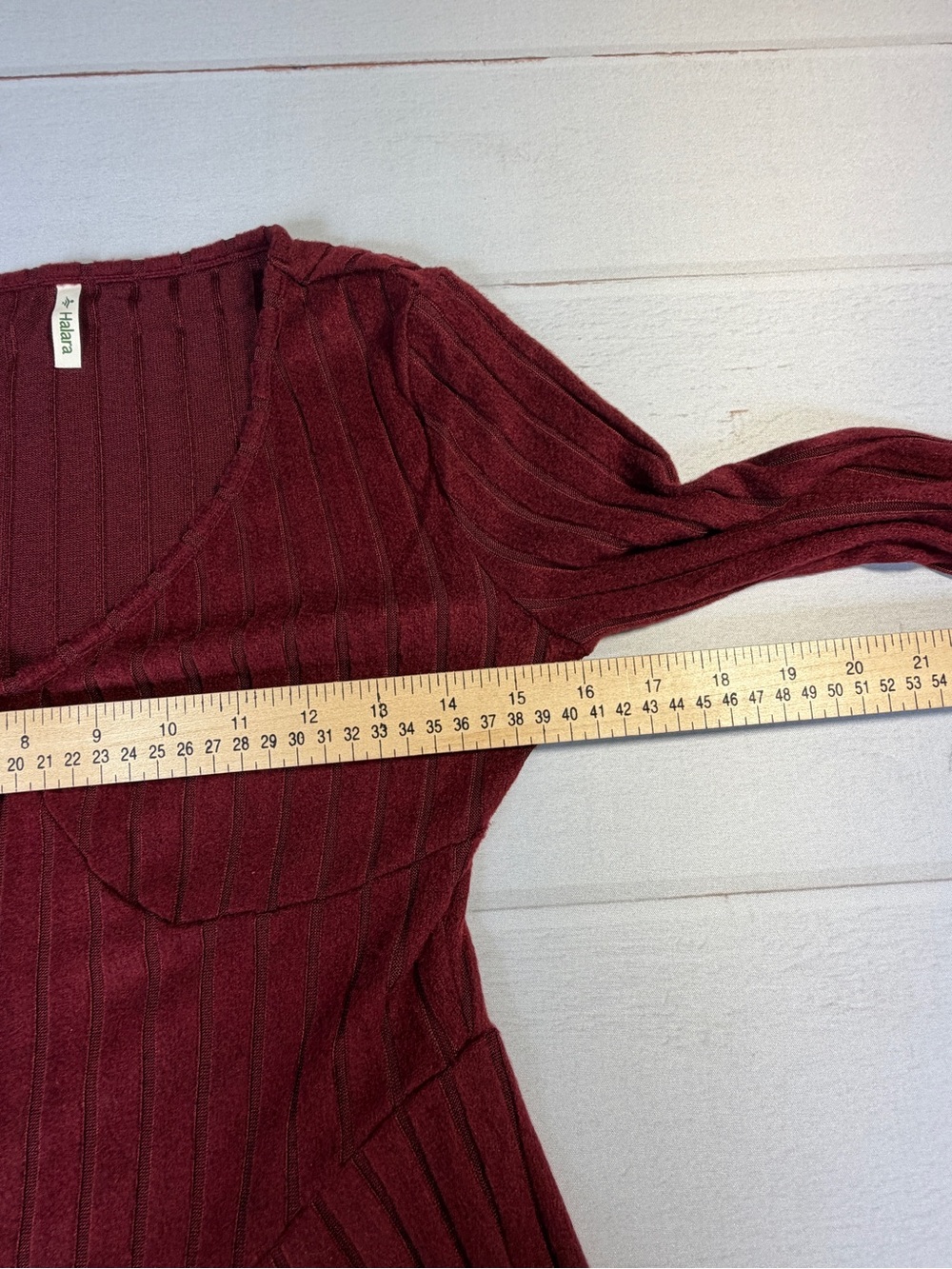 Halara Burgundy Ribbed Knit Fit & Flare Midi Dress Long Sleeve V-Neck XS - Picture 8 of 10